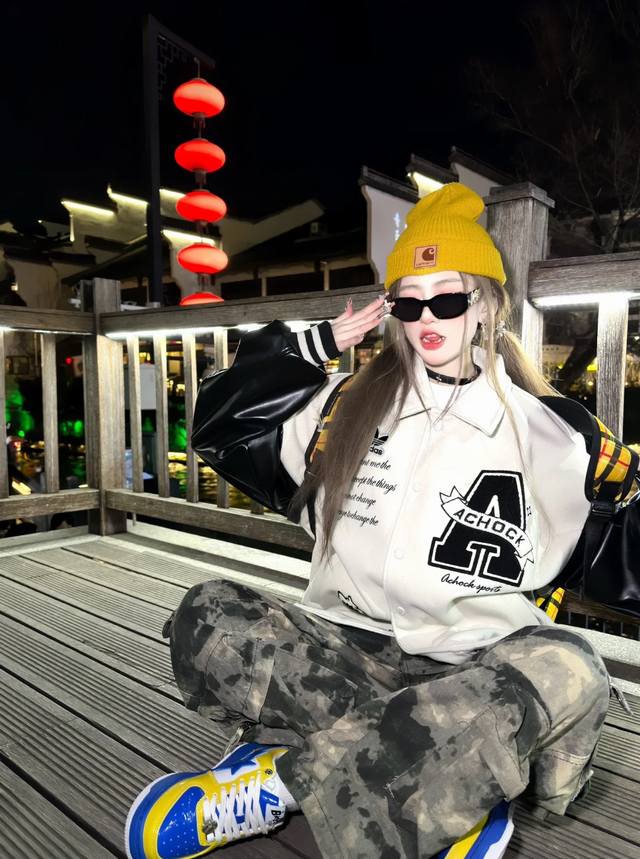 阿迪达斯Adidas 黑色A字学院风加厚棒球服外套男女秋冬季美式情侣宽松夹克 加厚皮拼接+呢子面料+重工毛巾刺绣+订染螺纹 不掉色不撞色 不串色 版型舒适透气