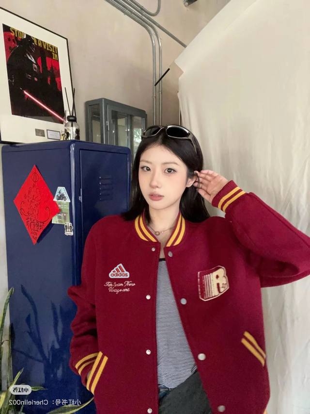 阿迪达斯Adidas红标R字学院风加厚棒球服外套男女秋冬季美式情侣宽松夹克 呢子面料+重工毛巾刺绣+订染螺纹 不掉色不撞色 不串色 版型舒适透气 轻便 不皱 面