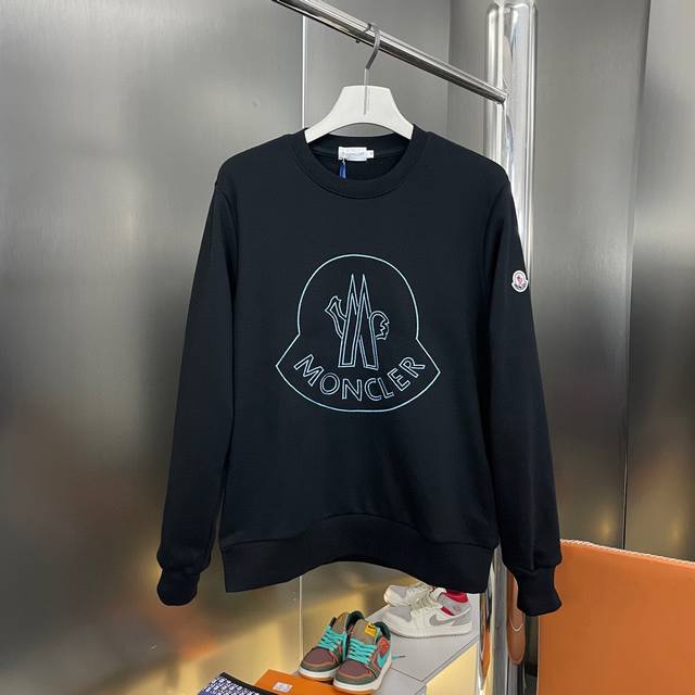 上新 纯原臻品 顶级原版复刻 Moncler 蒙口2025Ss新款刺绣Logo圆领拼接卫衣 高版本高品质原版面料 网红明星同款 订制毛圈全棉面料 胸前万针净色蓝
