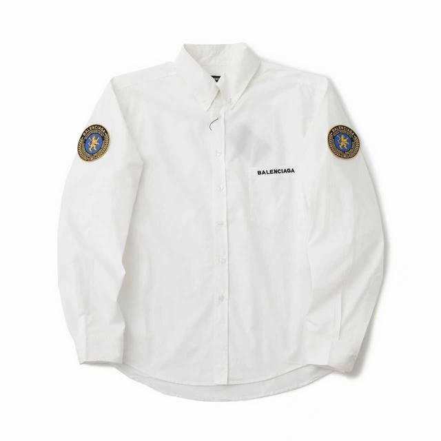 Balenciaga巴黎世家 Fw25 狮子臂章徽标纯色刺绣Logo宽松长袖衬衫 精选轻逸凝忆棉平纹料，进口百灵达刺绣工艺，精准控制系统和精密的机械部件实现Ba