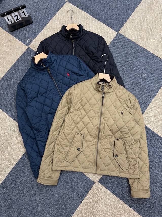 Ralpah Lauren 拉夫劳伦 菱形格纹立领老干部棉服夹克外套 男女同款 英伦复古风 经典菱格亨利领夹薄棉外套 简约不失格调 灯芯绒镶边袖口 领子 可直筒