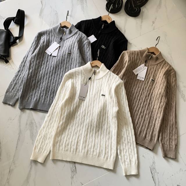 Lacoste法国鳄鱼毛衣半拉链圆领纯色扭绳麻花针织衫保暖毛衣 王一博同款浙江杭州万象城在售900 面料精选柔软细腻 更加保暖的棉质+细针毛线织造 上身舒适 裸