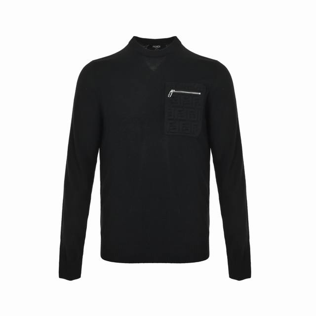 Fendi 芬迪 25Ff 口袋Ff压花浮雕毛衣 Fendi这款黑色羊毛混纺毛衣，柔软亲肤，穿着超舒服胸前Ff拉链口袋设计，压花Ff图案超有辨识度，时髦又百搭艹