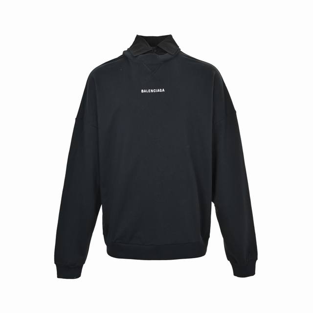Balenciaga 巴黎世家 前后刺绣假两件polo领卫衣 面料采用定织定染400克精梳棉，克重是衡量面料厚度的关键指标，400克属于高克重范畴，它赋予了卫衣