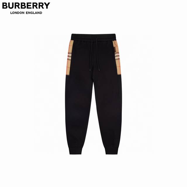 Burberry 巴宝莉 侧边网格线条长裤 纯棉高品质面料、特别手感、超级质感 舒适柔软透气 休闲宽松版型 潮流男女同款 长裤颜色： 黑色码数： Xs Ｓ Ｍ