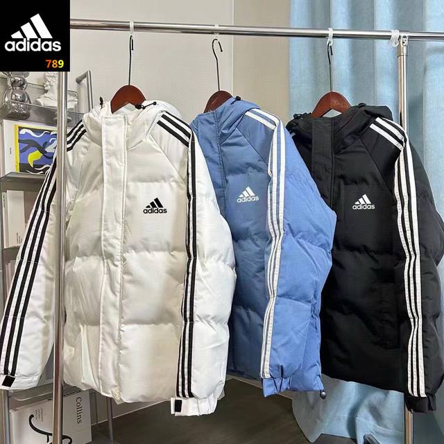Adidas 阿迪达斯专柜经典款三条杠羽绒棉服面包服，三色可选男女同款，专柜长青百搭款，情侣款面包服，经典百搭永不过时系列绝佳冬季穿搭必备单品 寒冬一定闭眼入的