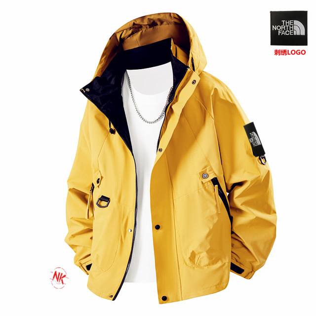 刺绣Logo 北面The North Face联名卡通神偷奶爸小黄人系列，海外秋季限定全新系列连帽冲锋衣防风连帽夹克外套连帽外套 : 拼接风经典 诠释个性的涂鸦