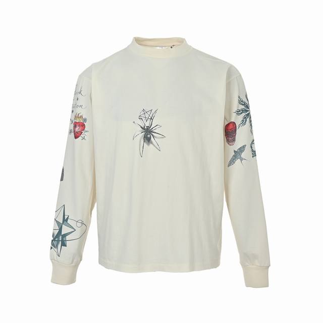 Saint Michael 25Fw Tatoo刺青印花长袖 整体面料选用260克100%纯棉16织双纱汗布面料 螺纹选用300G100%纯棉1*1弹力无根螺纹
