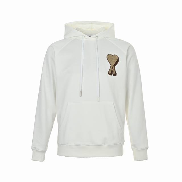 Ami 重影爱心毛巾绣连帽卫衣 抛开一切乱七八糟的话术 我们直接来到商品参数： 380G定制粗糙手感面料 正确同色定染帽绳 搭配正确2孔吊钟 帽绳克重800G高