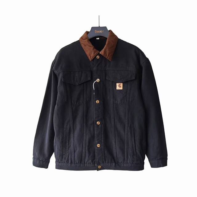 实拍细节图+尺码表 Carhartt Wip卡哈特重磅做旧牛仔底特律翻领夹克 版型：多采用经典的哈灵顿夹克版型，宽松短肥，能够轻松打造出时髦的Clean Fit