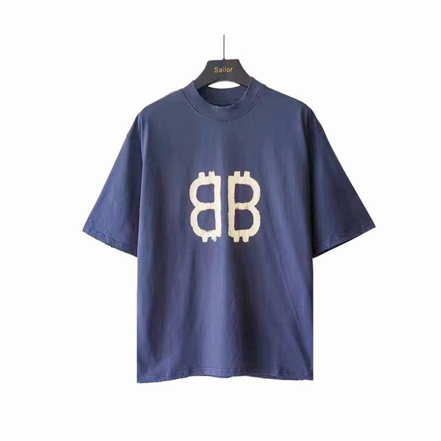 实拍细节图+尺码表 巴黎世家Balenciaga 新款前后双B比特币短袖 24年主麦上身 新款工艺区分23款比特币彩拔工艺 网点+胶浆的融合 只有进口椭圆机才能