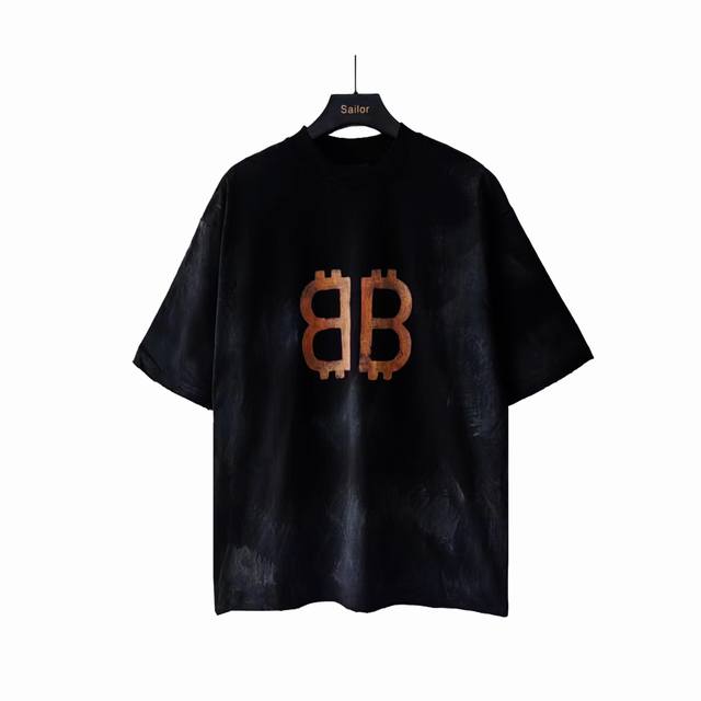 实拍细节图+尺码表 巴黎世家Balenciaga 前后双B水泥手绘短袖 23年新主麦上身 印花采用康丽直喷 前后直喷真的贵上天了 此款是我做过最贵的印花 水泥采