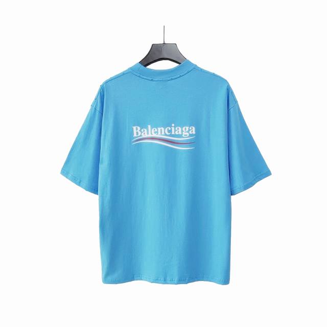 实拍细节图 +尺码表 巴黎世家 Balenciaga可乐海浪撕裂破坏短袖 经典可乐波浪印花 椭圆机进口撕裂浆工艺 激光对位下摆袖口领口磨破 整体印花无牙边 32