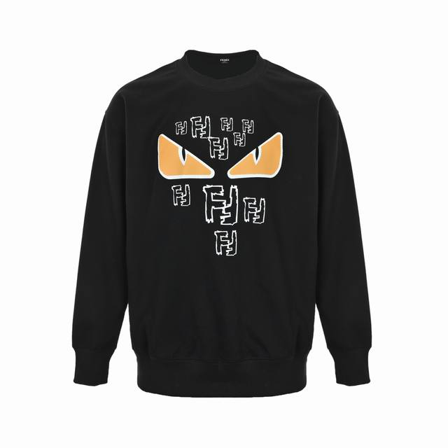Fendi 芬迪 25Fw 小怪兽眼睛印花圆领卫衣 420克重纯棉面料 定制32支2*2螺纹 成衣两遍水洗处理 面料舒适亲肤无异感 定制定染面料 纺织密度高 垂