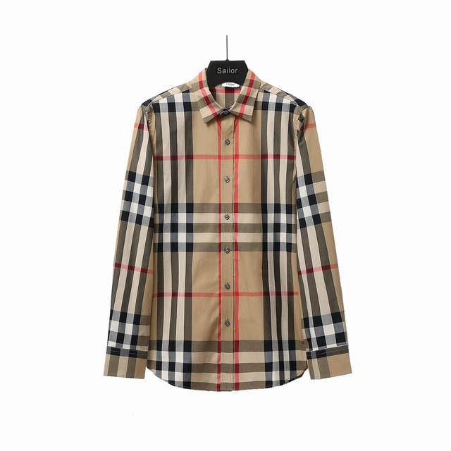 实拍细节图 +尺码表 Bbr 巴宝莉 新款格子门襟红线中心长袖条纹衬衫 面料采用100%纯棉格纹原版定制面料 面料属性舒适 透气 水感柔软 色织格纹纹路清晰 简