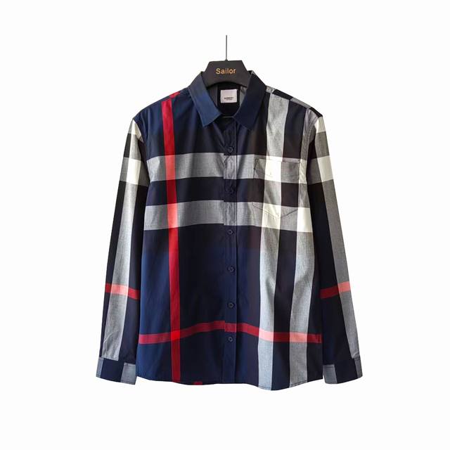 实拍细节图 +尺码表 Burberry 巴宝莉 藏青色格子经典衬衫 元素新款衬衫#官方原版一比一复刻 采用高端弹力棉府绸面料 辅料全部原版定做 三标齐全 还原专