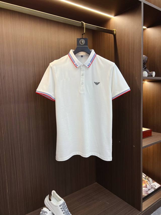 阿玛尼 高端定制、2025Ss早春新款时尚翻领短袖polot恤、原版复刻、客供原版进口丝光棉面料、原版复刻经典品牌Logo、剪裁完美、做工精致、必入单品首选！尺