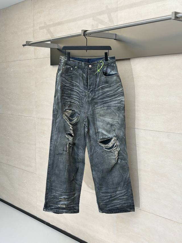 Balenciag* 巴黎Blcg 25Ss 重工泥染洗水破坏牛仔长裤 Size：28 30 32 34