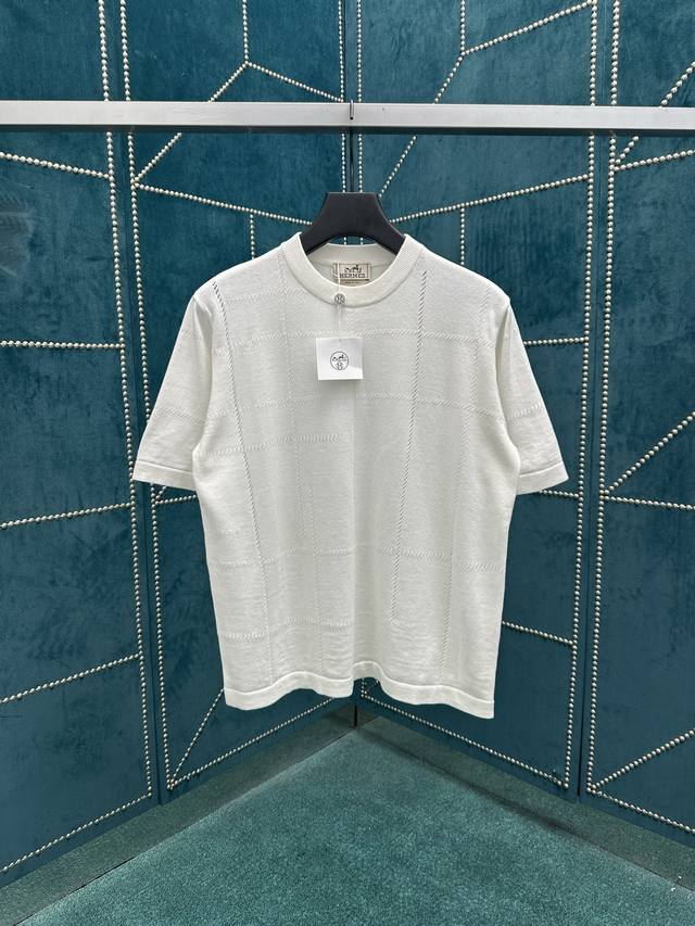 爱马仕 25Ss新款春夏系列 纯色圆领短袖T恤 男款 白色 码数：S.M.L.Xl.