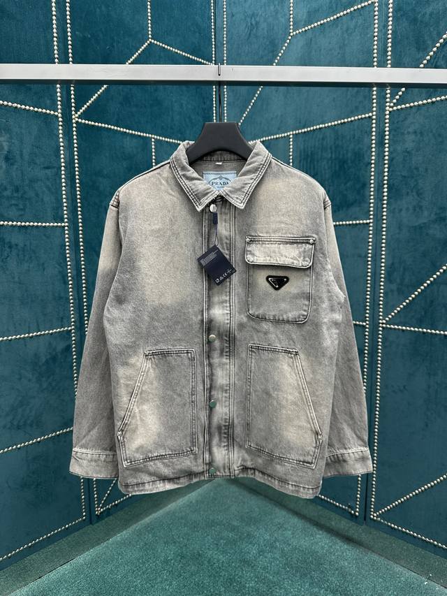 普拉达 25Ss新款纯色单排扣休闲牛仔外套 灰色 高版本 码数：S.M.L.Xl.