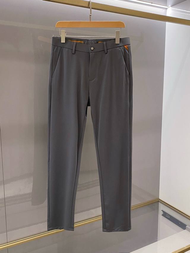 灰绿色男士高端商务休闲轻薄纯棉西裤 细节图