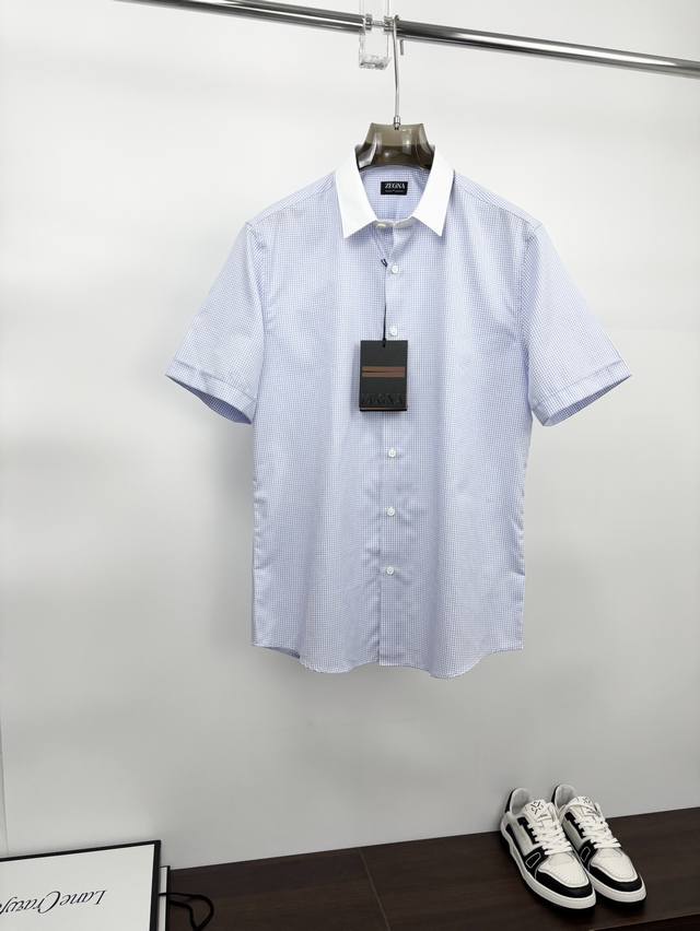 杰尼亚2春夏新款，黑唛，撞布牧师领色织格仔衬衫。Smlxlxxl