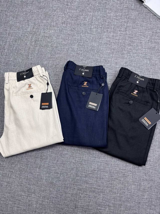 Zegna 杰尼亚男士高端休闲亚麻裤，贸易公司渠货源，纯正血统品质，25年春夏新品，柜上5300港币！可预测性的爆卖单品，自带热售体质，每一季的招牌单品，亚麻单