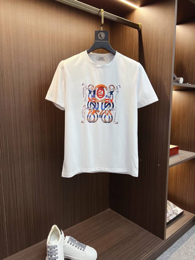 爱马仕 2025Ss春夏高品质丝光棉短袖T恤 M-6Xl可穿至230斤 顶级原单品质，当下最新工艺要求，顶级订单要求车线做工，超级好搭配，顶级定制，搭配整件细节