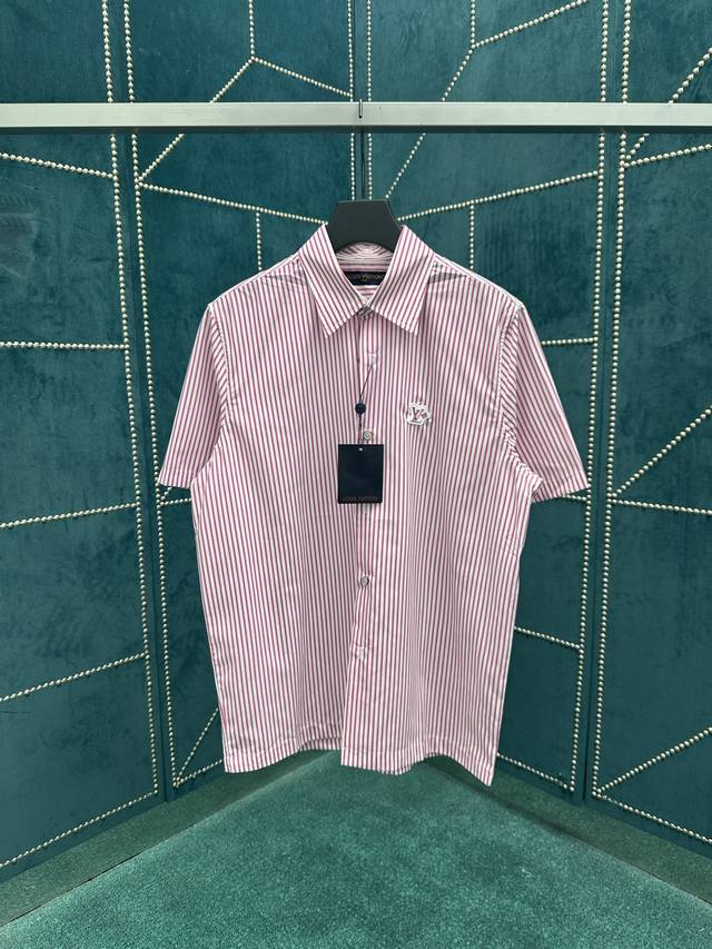 驴家 25Ss新款早秋男士系列 条纹拼布短袖衬衫 男款 码数：S.M.L.Xl.