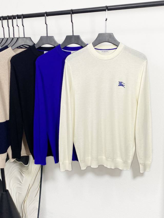 新品 Bur轻奢昂贵羊绒衫！意大利代工厂p出品！巴宝莉Burberry 官网秋冬男士轻奢战马刺绣徽标羊绒针织衫 羊毛圆领针织毛衣。意大利客供 聚酯纤维混纺纱线德