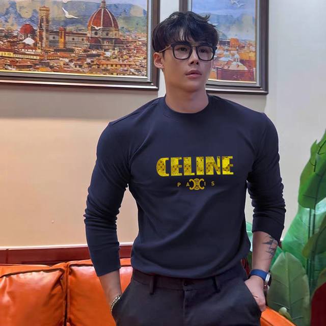 Celine*25S新款莫代尔长袖T恤胸口经典字母图形3D立体烫画！双层工艺.高温定型压花.干净清爽简单大方.不限年龄的单品推荐 常规版型！干练的款式 定制客供