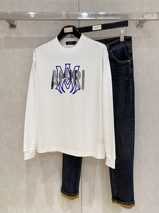 Amiri 高端定制 2025秋冬新款首发专柜最新款长袖打底单穿400克纯棉重工凹凸图案设计 领子袖子螺纹设计 高端订制 设计前卫时尚！品牌Logo重工艺设计