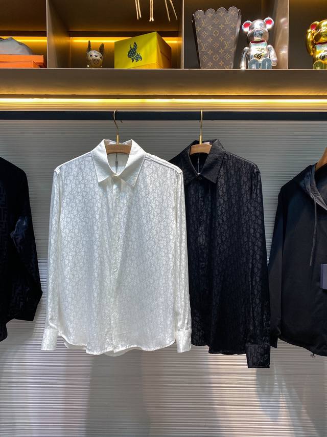 Cd25Fw早秋新款丝质全棉纯色翻领衬衣，男女同款经典Oblique提花宽松休闲长袖衬衫！贸易公司渠道稀出，同步官网发售！在时尚的璀璨星河里，D家始终是那颗最为