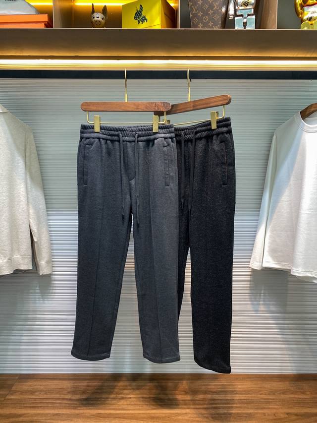 Ez25Fw秋冬新款重磅醋酸羊毛抽绳休闲裤，男士经典Xxx徽标刺绣立体中缝线直筒休闲长裤！贸易公司渠道稀出，领先官网发售！在时尚的舞台上，总有一些单品能凭借独特