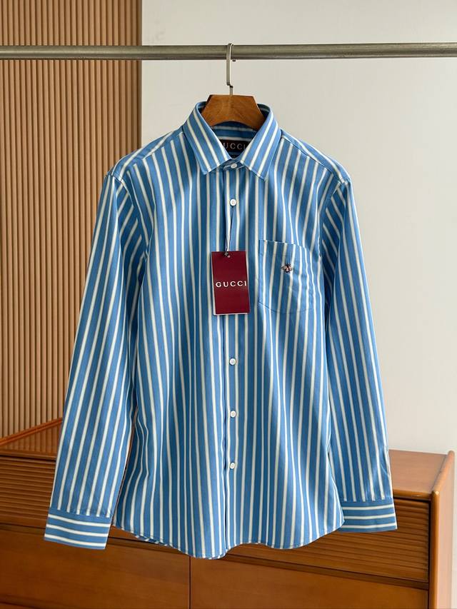 秋冬新款出货！！！Gucci古驰，两色，色织条纹新款，新款，新款，长袖衬衫！商务男士高端奢侈成衣系列，白金级全品相，纯正血统臻品，细节精湛考究，品相一流，无可挑