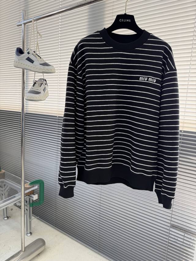 Miu Miu 2025Fw秋冬新款条纹长袖 爆款定制纯棉面料 重工洗水，面料舒适质感 码数：M-Xxl