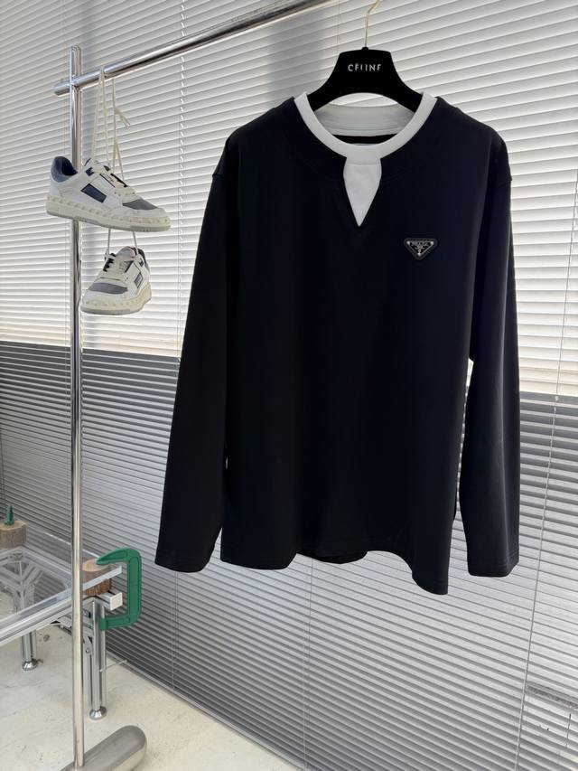 prad 2025Fw秋冬新款假两件长袖 爆款定制纯棉面料 重工洗水，面料舒适质感 码数：S-Xxl