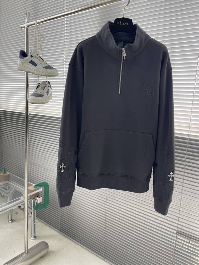 Ch 克罗心 2025秋冬新款立领拉链卫衣，整体定织定染纯棉原版开发面料 克重500克 成衣洗水，才有独特的纹理细节 非普通的卫衣面料，对色罗纹 -绝色差！，