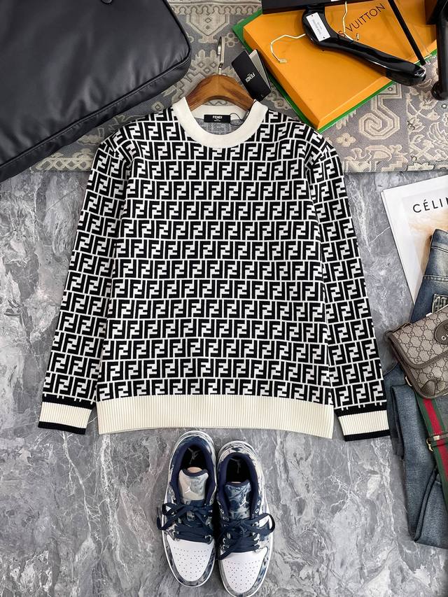 芬迪 25Ss秋冬 新品 毛衣专供狠货，进口原版科技羊毛精纺！精细针织一体，色彩混织纯手工技艺呈现 档次极高，凸显衣着品味与奢华 工艺精湛！定制原版工艺螺纹上身