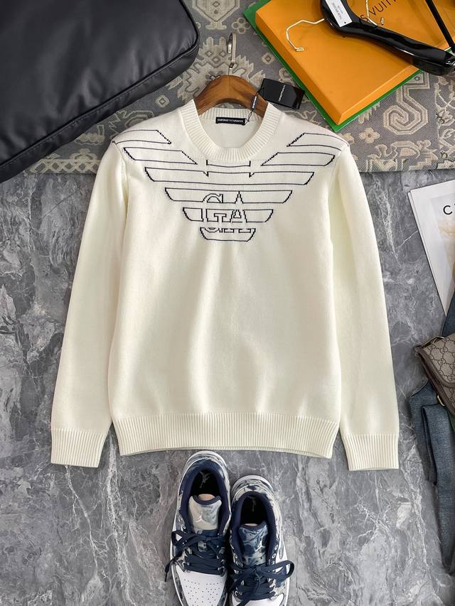 阿玛尼 25Ss秋冬 新品 毛衣专供狠货，进口原版科技羊毛精纺！精细针织一体，色彩混织纯手工技艺呈现 档次极高，凸显衣着品味与奢华 工艺精湛！定制原版工艺螺纹上