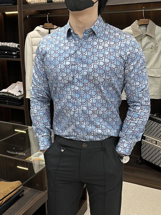 主推 Dior 2025秋冬新款衬衫迪奥男士必备款长袖衬衫，数码印花衬衫，高端轻奢精品100%天然纯棉衬衫。舒服透气，原单狠货，原版面料，柔软舒适，上身高端又奢