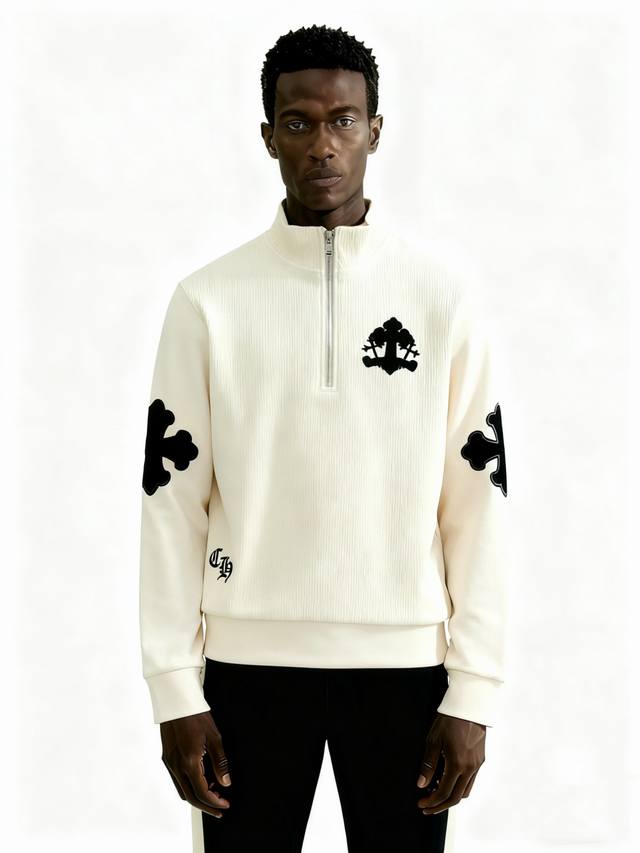 Ch*合身版型M-Xxxl 2025秋冬云柔系列针织拼接款十字马毛融合内里拉绒时尚百搭圆领卫衣长袖，精致工艺专柜面料，顶级元素融合打造，3标齐全，潮男时尚，无论