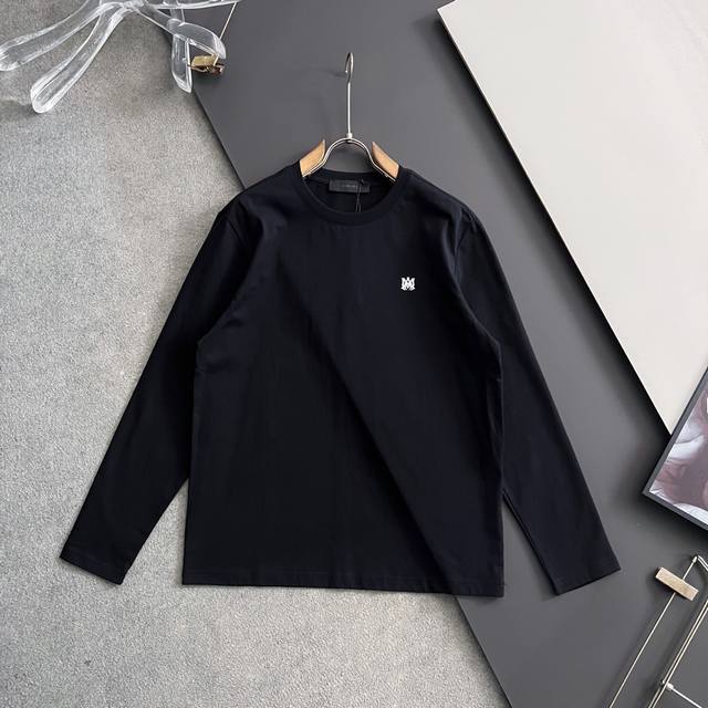 Amiri*，2025秋冬长T打底，时尚休闲圆领长袖T恤，极简风字母图案Logo，高定纯棉面料270克，简约时尚，上身舒适百搭，三标齐全，2色推荐，码数：S-3