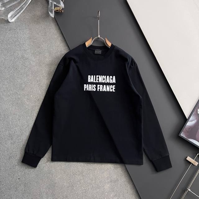 Bal*，2025秋冬长T打底，时尚休闲圆领长袖T恤，极简风字母图案Logo，高定纯棉面料270克，简约时尚，上身舒适百搭，三标齐全，2色推荐，码数：S-3Xl