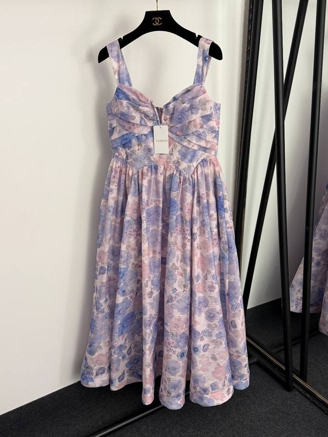 款号20257263 Zimmermann*新款 田园花朵印花收腰抹胸吊带连衣裙 长裙，紫色，橘色，S-Xl， M码：胸围84弹力，腰围78弹力，长129；重量