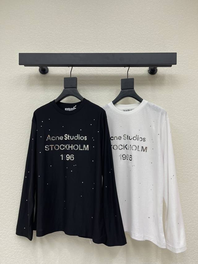 Acne*26早春新款重工闪印字母烫钻长袖T恤 高密度时髦运动风 每个日常的穿搭 俏皮减龄充满元气的设计元素 高品质 尺码Sml Aa