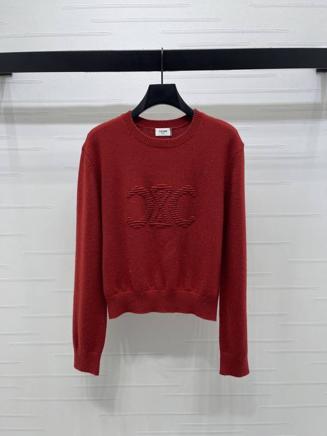 上新原单高端品质 Celin*2025秋冬最新系列！立体浮雕凯旋门套头长袖毛衣！定制羊毛混纺材质织造 柔软舒适 质感高级 通体胸前凯旋门Logo 微标印花 彰显