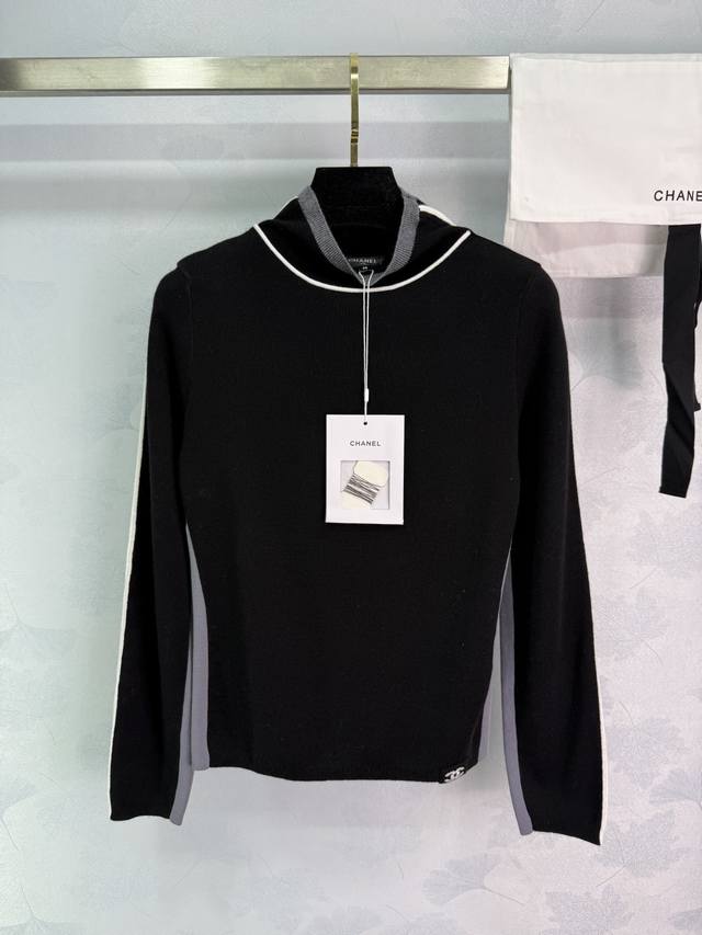 Ch*25秋冬新品撞色饰边双C Logo嵌花针织长袖上衣 白富美必入神器 单穿做内搭搭配都超级好看 万能百搭修身打底超显瘦 16针进口纱线质感超舒适 版型上身巨