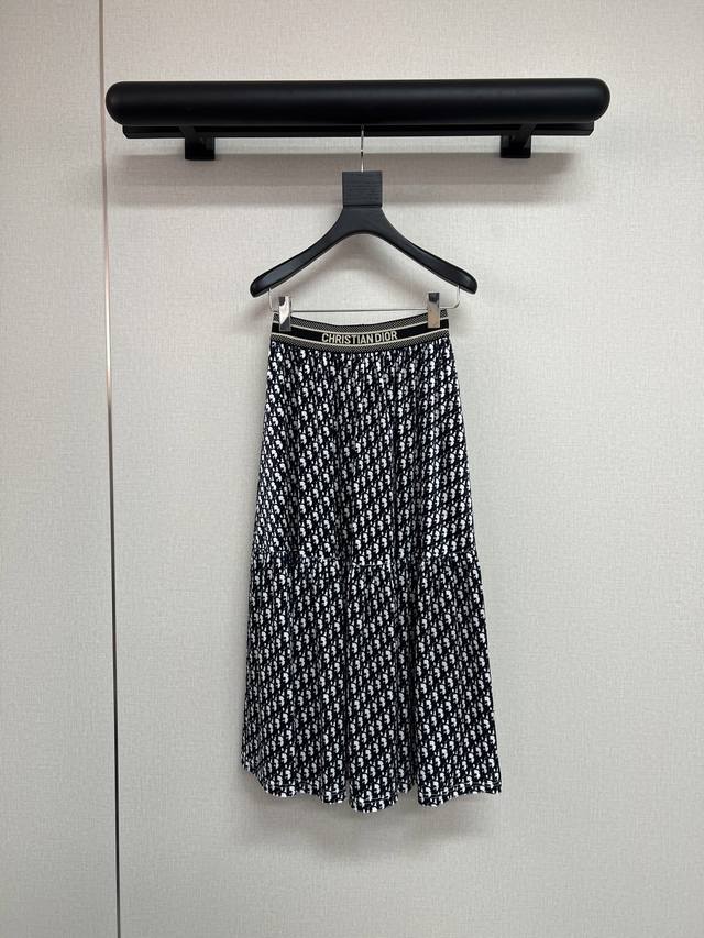 高品质Dior2025秋冬新款厚款丝绒印花半裙Logo橡筋腰头单色Sml