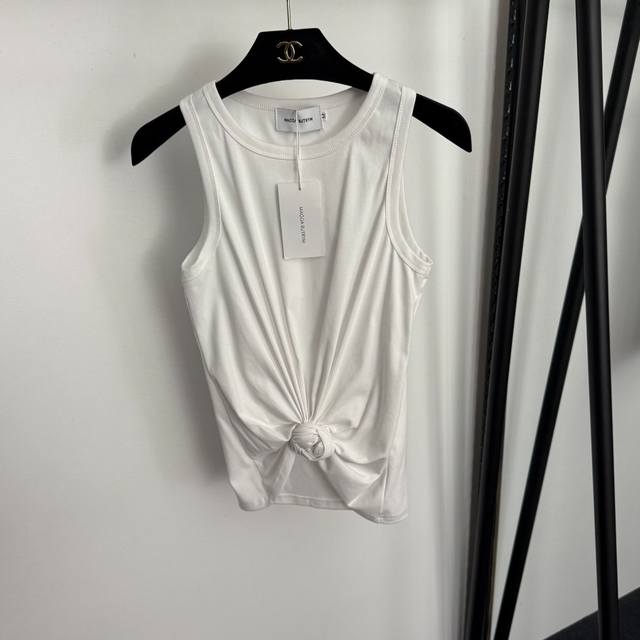 款号20256572 Magda Butry*新款 纽结皱褶收腰设计修身纯棉背心，白色，红色，黑色，咖色，S-Xl， M码：胸围76，长56；重量：0.130K
